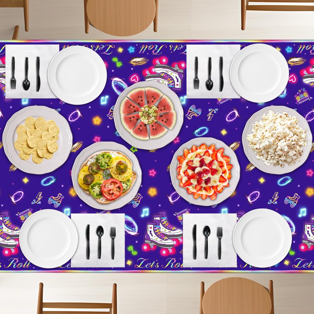 FVEOCR 4 Pack Roller Skating Table Covers Roller Skater Table Cloth Let's Roll Table Covers for Skate Themed Party Decoration 80s 90s Retro Hip Hop Roller Skating Theme Party Supplies - Image 4