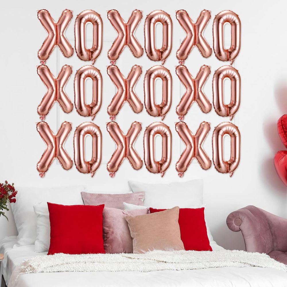 Simgoing 32 Pcs Valentines Day 16 Inches XOXO Balloons XOXO Letter Foil Balloons Banner Valentines Day Decorations for Wedding Bachelorette Party Supply(Rose Gold) - Image 4