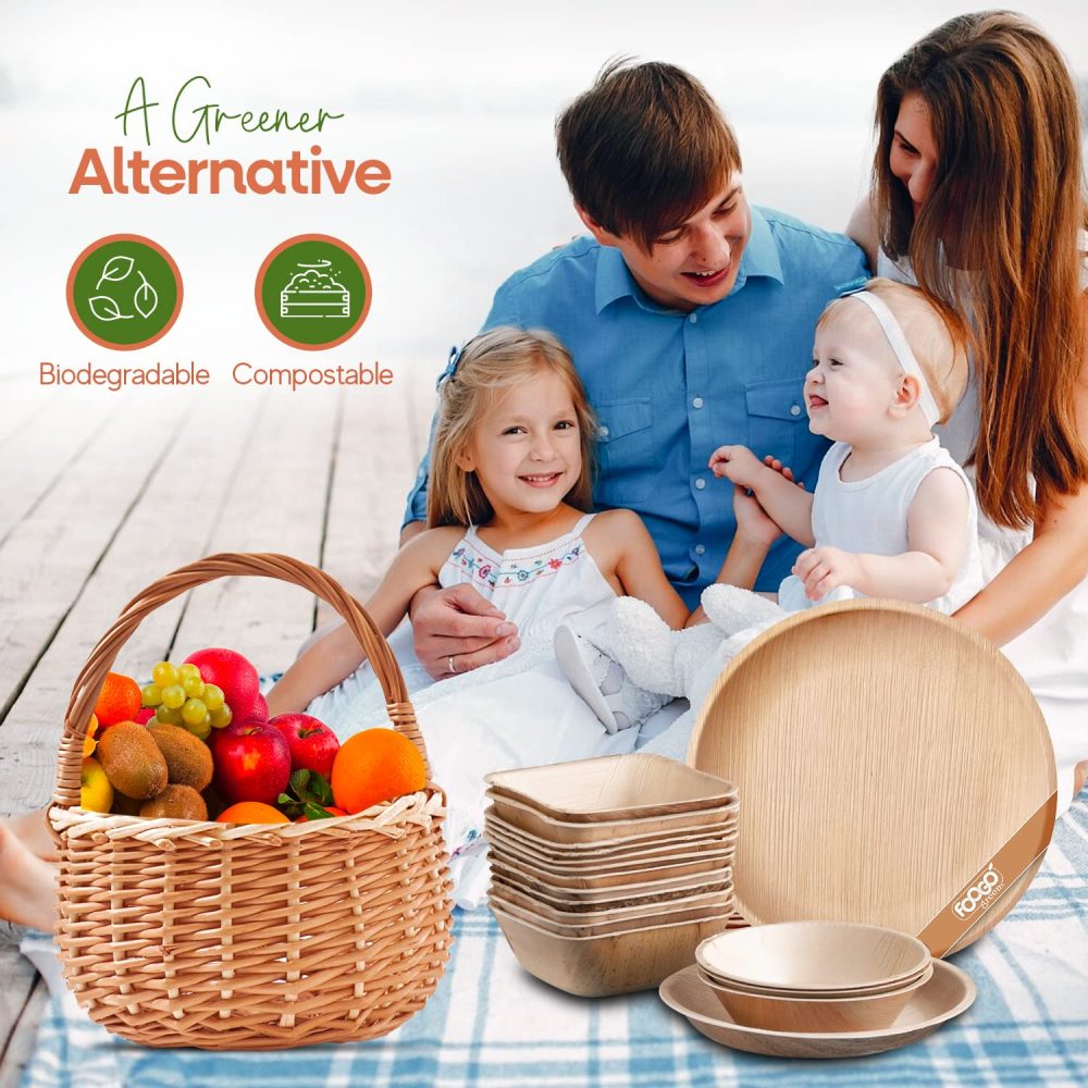 FOOGO Green 10 Disposable Palm Leaf Serving Bowls, 12"(30cm), 67.6oz (2000ml), Party Salad Bowls, Deep Round, Biodegradable Compostable, Wedding Party Bowls, Wooden Bowls, Bamboo Bowls, Paper Bowls - Image 4