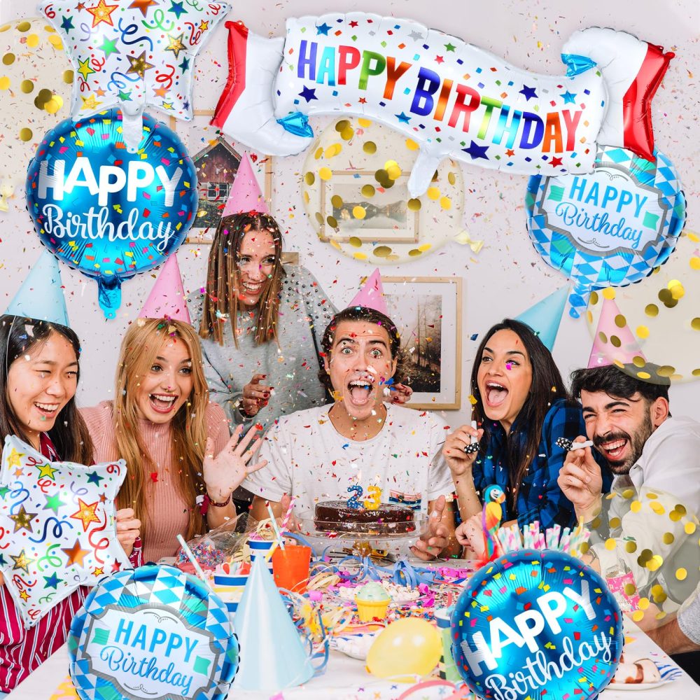 11Pcs Happy Birthday Balloon Set, Colorful Mylar Balloons Foil Birthday Balloons Kit, Star Round Confetti Balloons Happy Birthday Balloon Banner for Birthday Party Baby Shower Decorations Supplies - Image 3