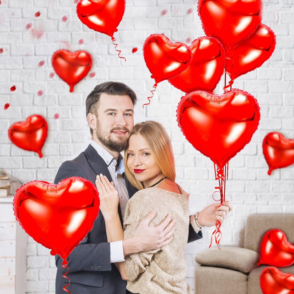 Red Heart Balloons- 30Pcs 18inch and 10pcs 10inch Foil Heart Balloon, Valentine Day Balloons, Room Decorations Kit Party Props Decor Love Balloons Red Valentines Day Heart Balloons - Image 2