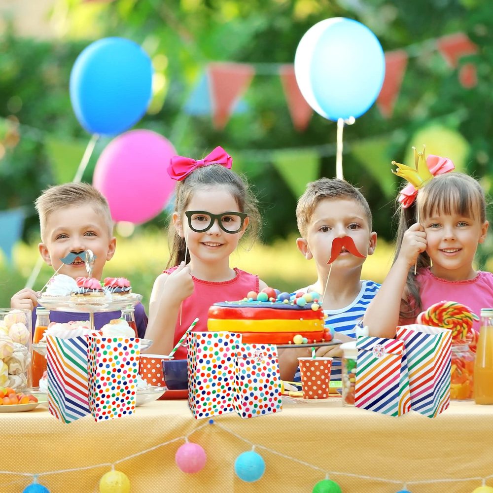 20PCS Kraft Paper Party Bags, AUERVO Rainbow Dots and Stripe Party Favor Bags Birthday Bags Gift Treat Bags With Thank You Stickers for Baby Shower Wedding Valentines' Day - Image 2