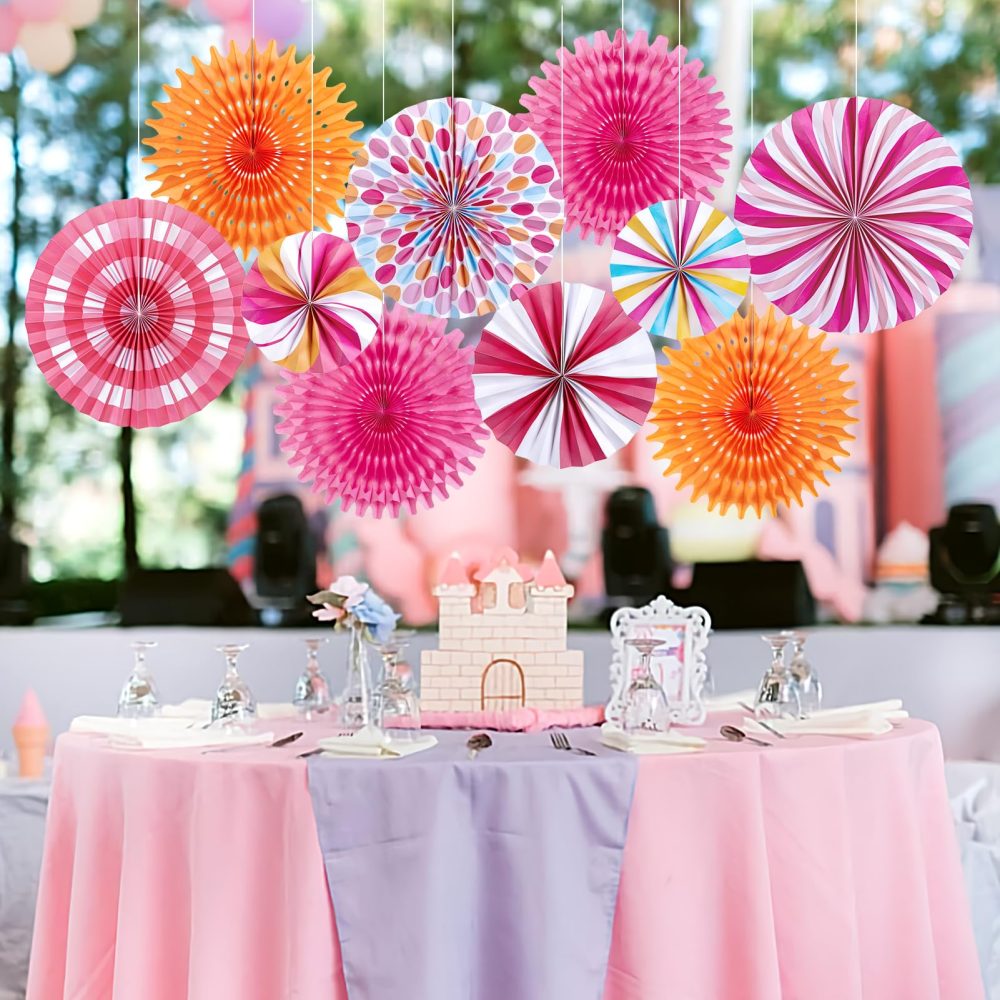 SUNBEAUTY Candy Hanging Paper Fans Set of 10 Candy Party Classroom Decorations Candy Land Party Decoration Candyland Decorations Paper Fans for Birthday Baby Shower Wedding - Image 4