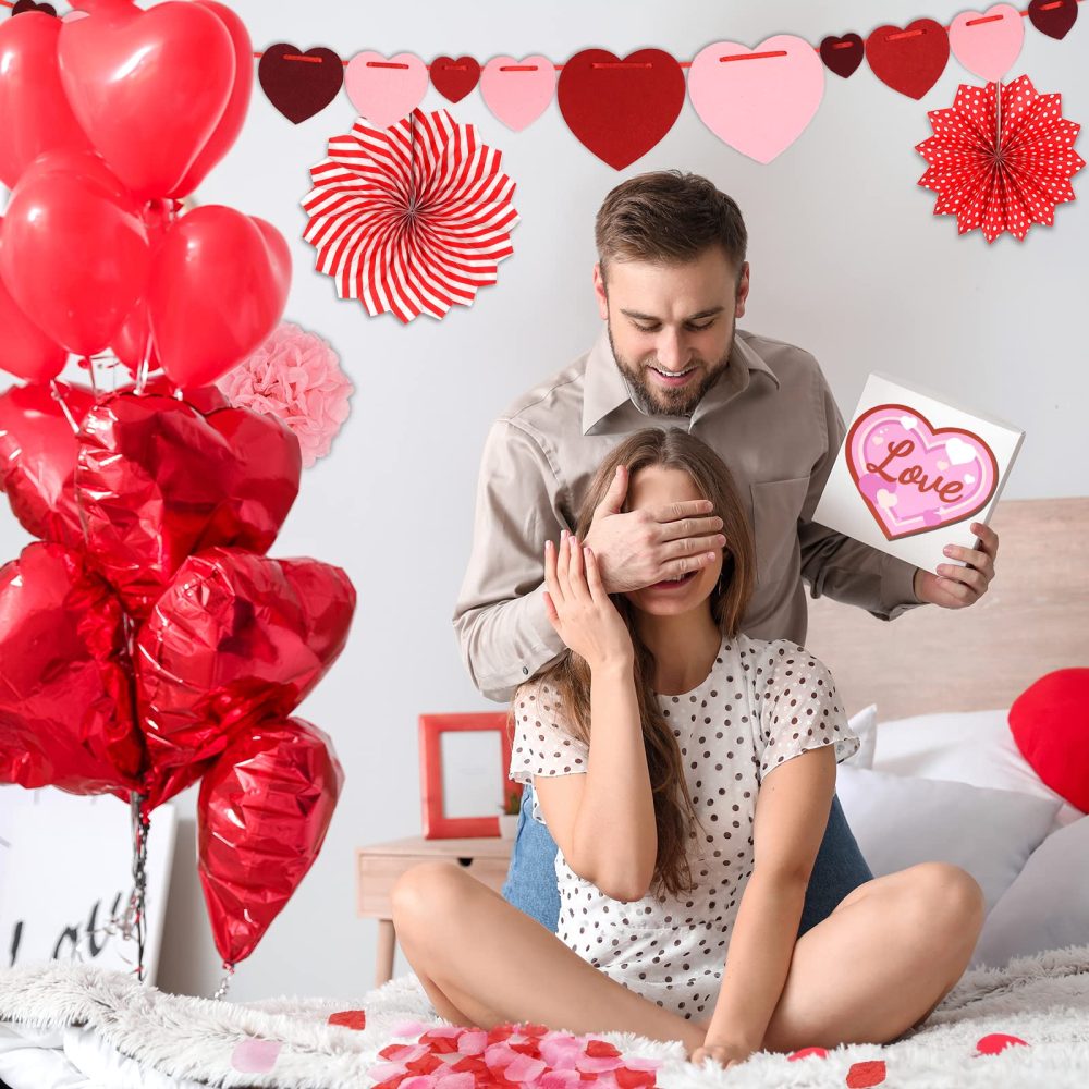 23PCS Red Valentines Day Party Decorations Kit with Red Paper Fans Hanging Heart Swirls Banners Simulated Petals and a Love Card for Valentine Day - Image 4