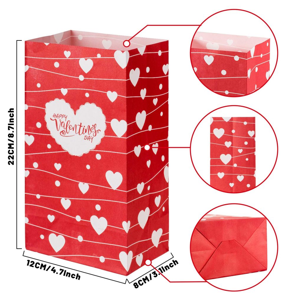Whaline 60 Pack Valentine's Day Paper Gift Bags Heart Love Bags for Valentine Party Favors, Classroom, Galentines Day, Sweetest Day, Goodies and Treats - Image 7