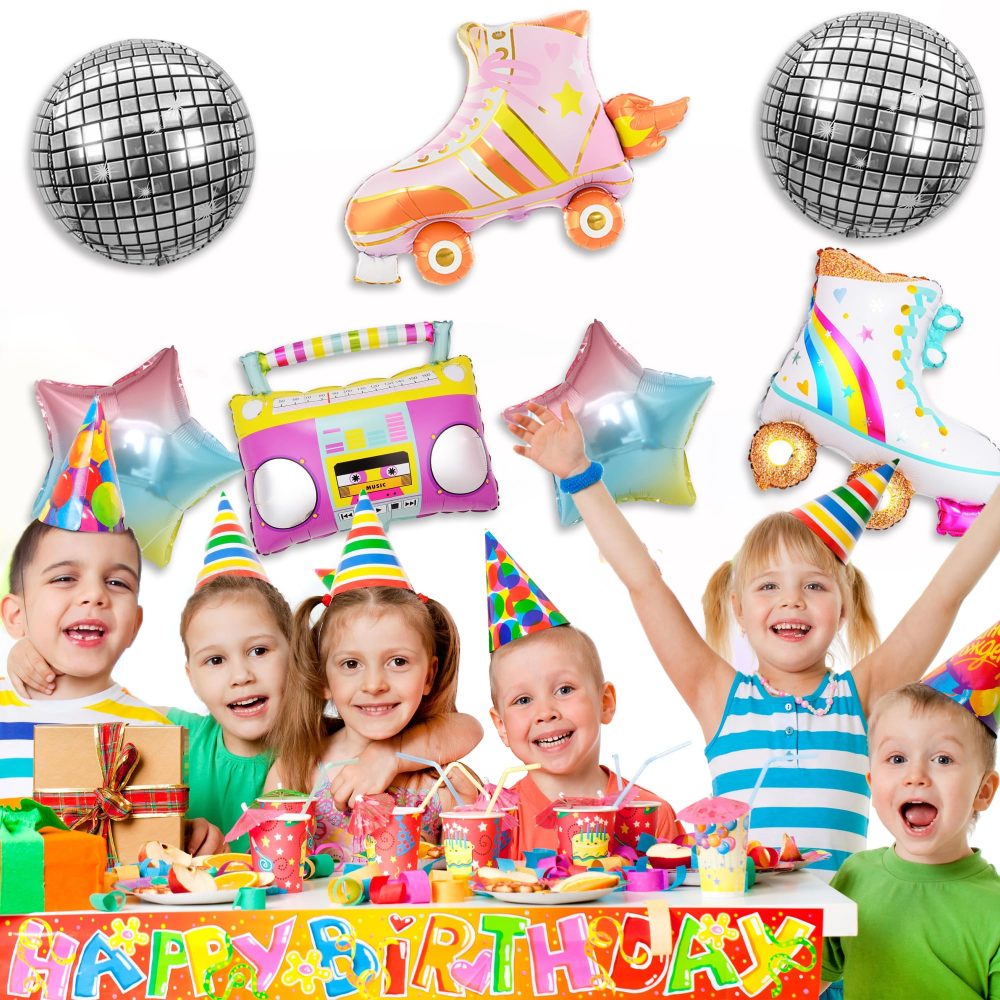 80s 90s Disco Party Decorations - 8 Pieces Inflatable Roller Skate 4D Disco Ball Boombox Gradient Stars Foil Balloons, Back to The 80s 90s Theme Decor, Retro Hip Hop Disco Birthday Party Supplies - Image 3