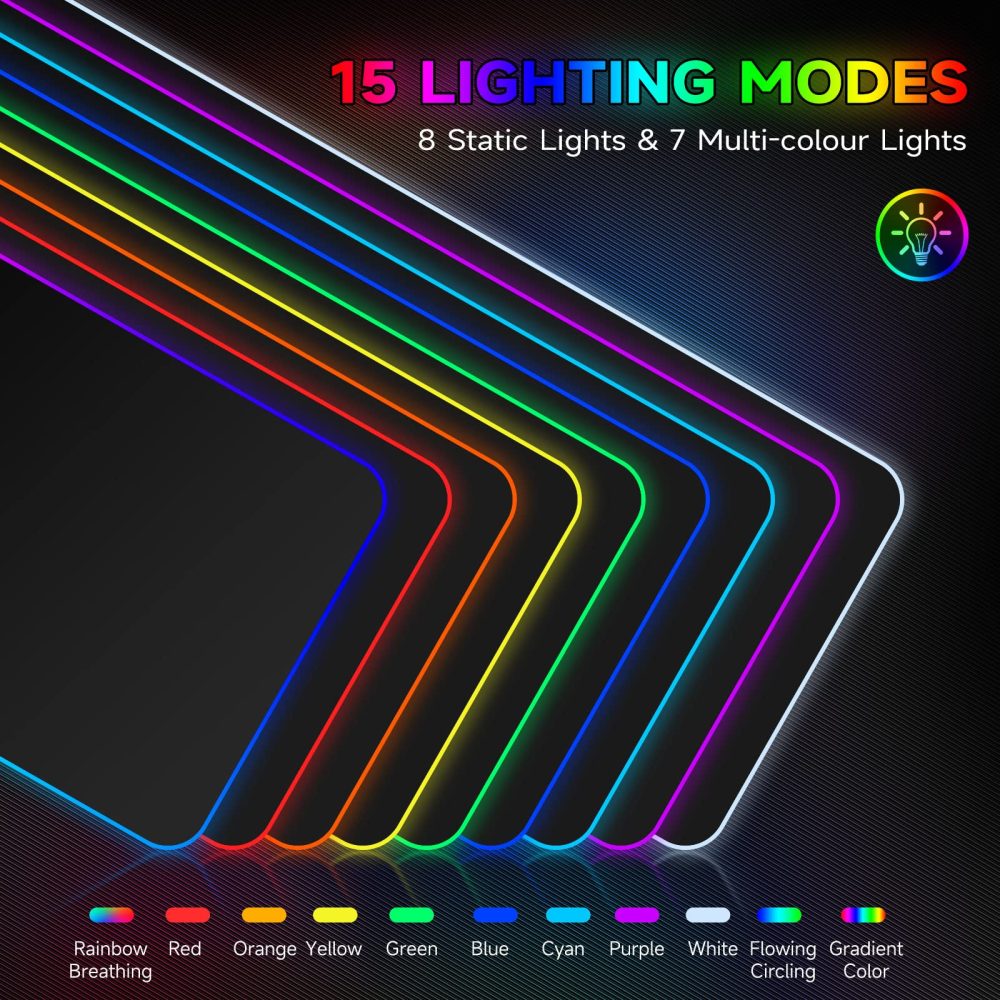 Hcman RGB Gaming Mouse Mat Pad, Large Thick (800×300×4mm) XXXL Extended Led Mousepad with Non-Slip Rubber Base, Soft Computer Keyboard Mice Mat for Macbook, PC, Laptop, Desk - Black - Image 6