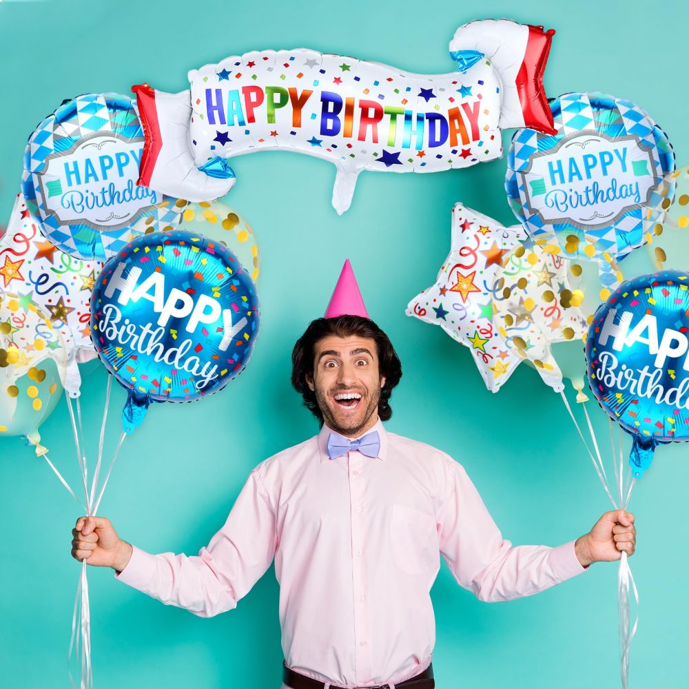 11Pcs Happy Birthday Balloon Set, Colorful Mylar Balloons Foil Birthday Balloons Kit, Star Round Confetti Balloons Happy Birthday Balloon Banner for Birthday Party Baby Shower Decorations Supplies - Image 4