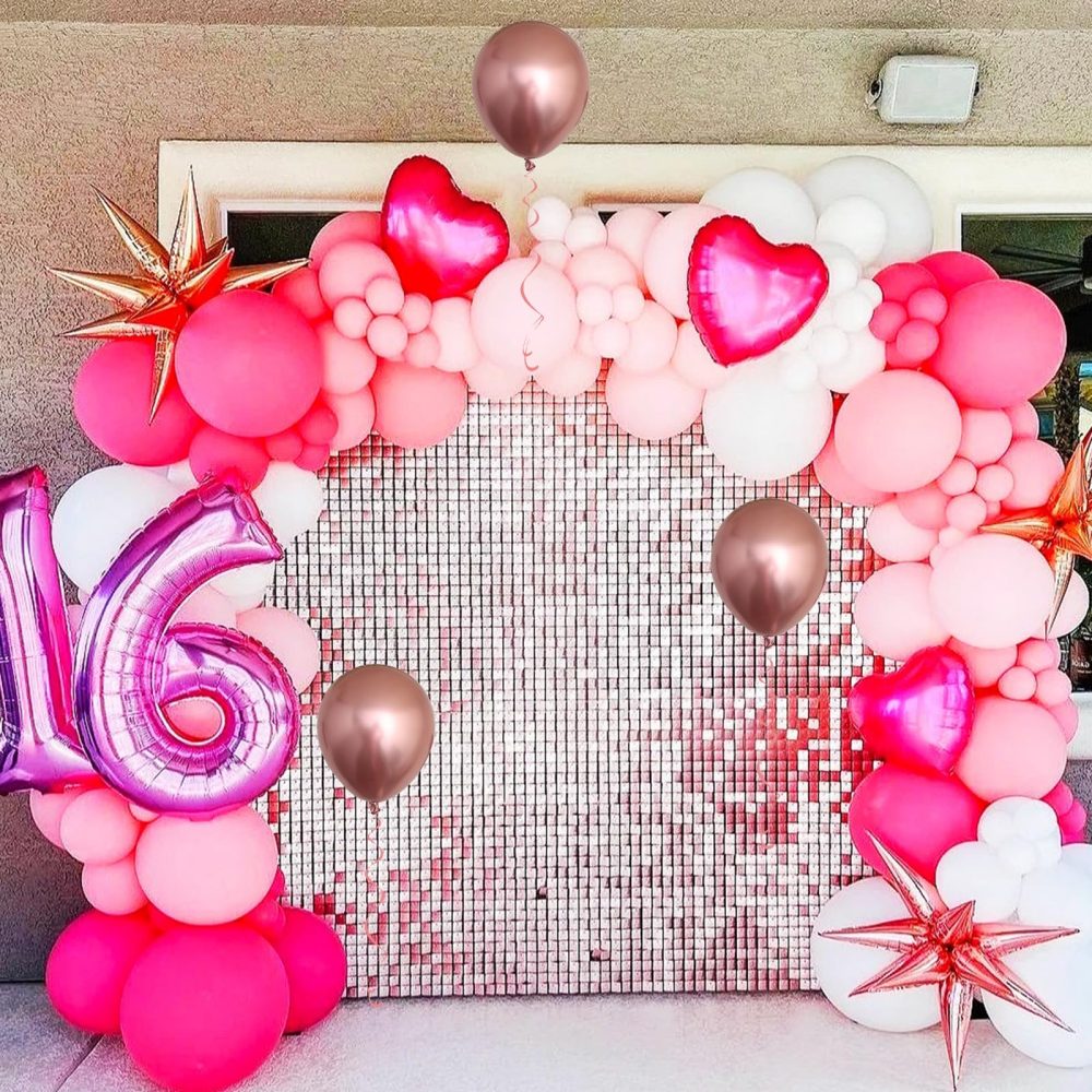 Pink Balloons, 60 Packs 12 Inch Hot Pink and Chrome Rose Gold Confetti Balloons, Rose Pink Light Balloon with Ribbons for Girls Birthday Baby Shower Princess Theme Valentine's Party Decorations - Image 2