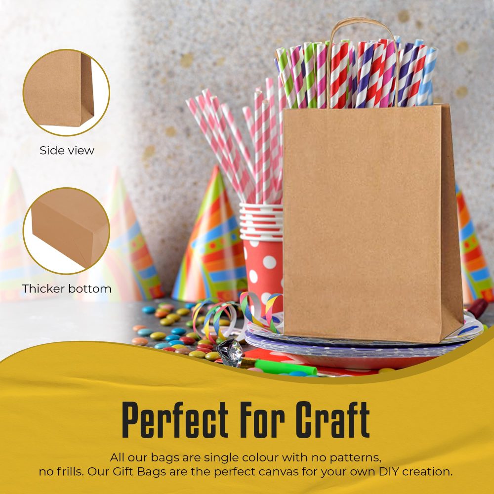 Thepaperbagstore 10 Small Brown Paper Party Bags With Handles - Colourful Paper Gift Bags for Kids and Adults Parties, Birthdays, Weddings, Baby Showers, Hen Parties and Sweets 18x22x8cm - Image 7