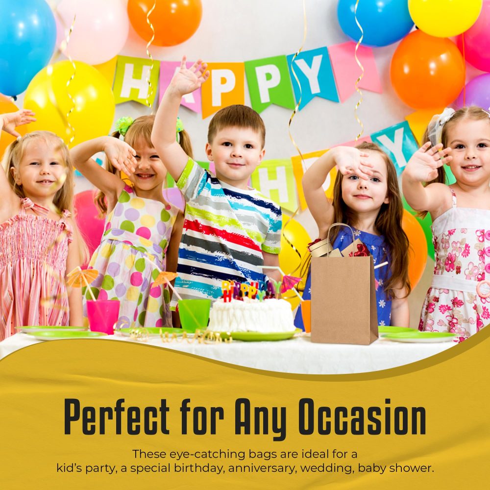 Thepaperbagstore 10 Small Brown Paper Party Bags With Handles - Colourful Paper Gift Bags for Kids and Adults Parties, Birthdays, Weddings, Baby Showers, Hen Parties and Sweets 18x22x8cm - Image 4