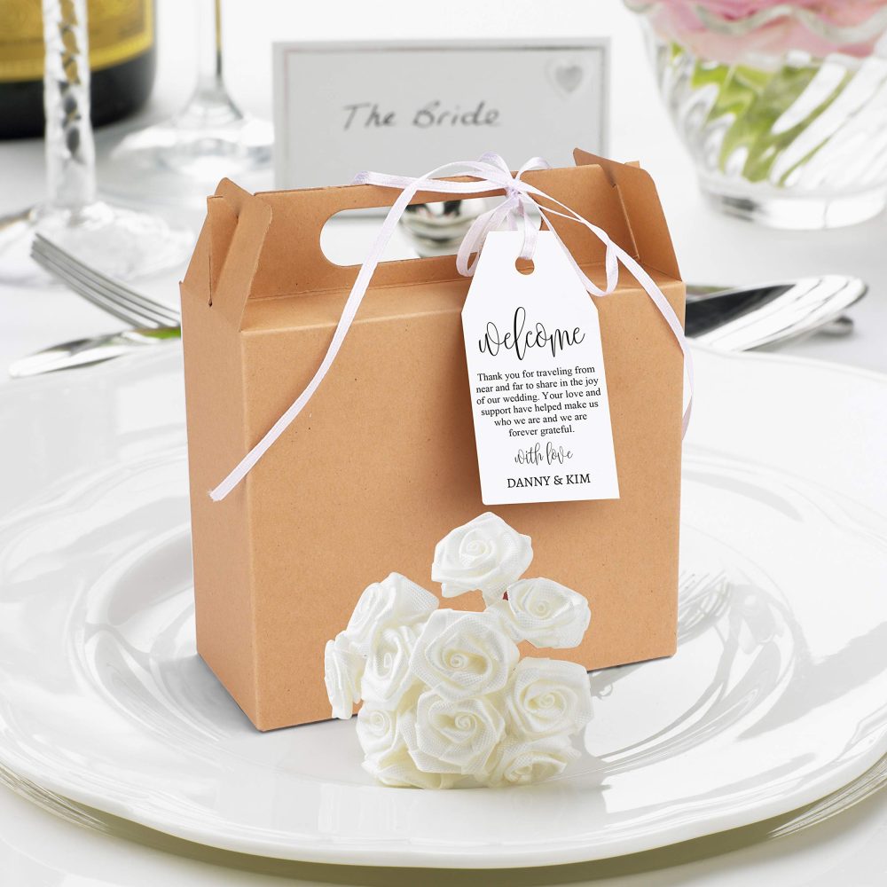 Belle Vous Brown Kraft Party Treat Favour Gift Boxes with Tags (20 Pack) - 16 x 14.7 x 6.5cm/6.29 x 5.78 x 2.55 Inches - Plain Loot Goodie Gable Bags for Kids Birthdays, Food, Baby Shower & Weddings - Image 2