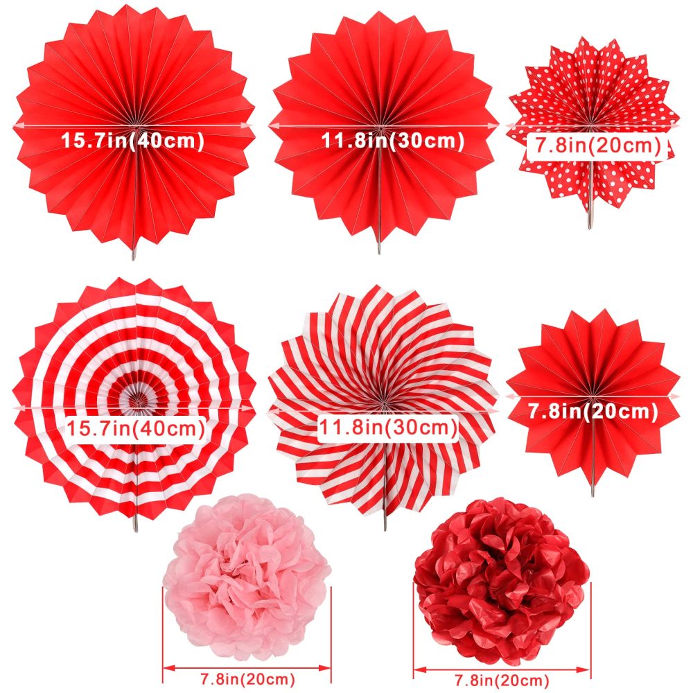 23PCS Red Valentines Day Party Decorations Kit with Red Paper Fans Hanging Heart Swirls Banners Simulated Petals and a Love Card for Valentine Day - Image 7