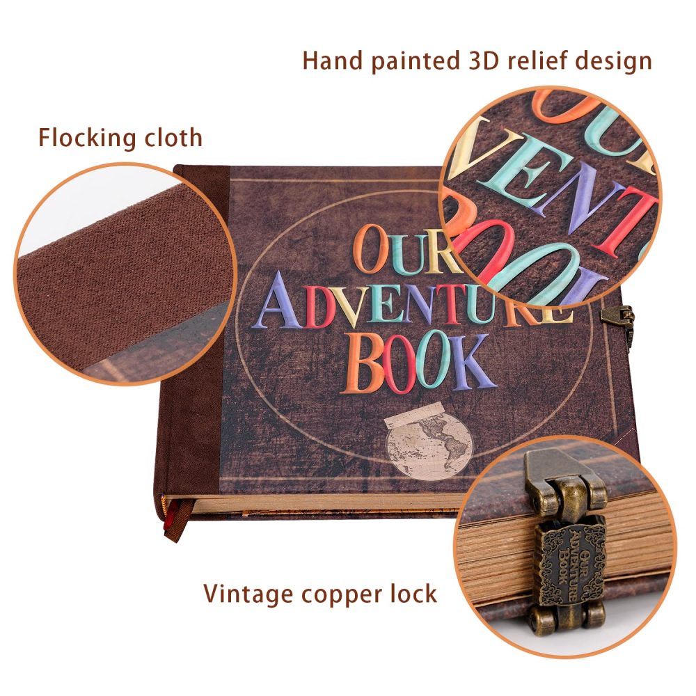 Our Adventure Book Scrapbook Photo Album, 146 Pages 8.9 * 7.7 Inch Retro Style Embossed Letter Cover Travel Journal Scrap Book Kit For Couples,Memory Book For Anniversary Wedding,Valentine's Day Gifts - Image 7