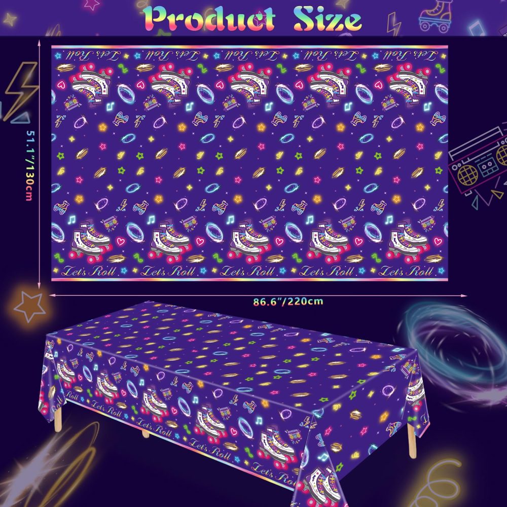 FVEOCR 4 Pack Roller Skating Table Covers Roller Skater Table Cloth Let's Roll Table Covers for Skate Themed Party Decoration 80s 90s Retro Hip Hop Roller Skating Theme Party Supplies - Image 7