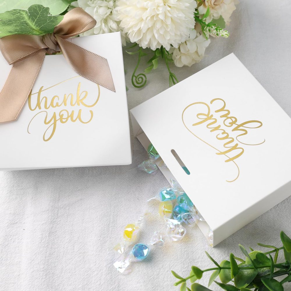 HAKACC 18PCS Thank You Gift Bags, Mini Gift Boxes Bulk White Party Favour Bags with Bow Ribbon Candy Bags for Birthday Wedding Party Bridal Shower - Image 2