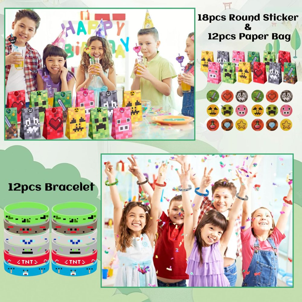 ARIEL-GXR 100pcs Gaming Party Bag Fillers, Gamer Party Favours, Party Bag Filler Set with Party Bags Gaming Keychain Silicone Bracelet Button Pins, Goodie Bag Fillers for Kids Boys - Image 5