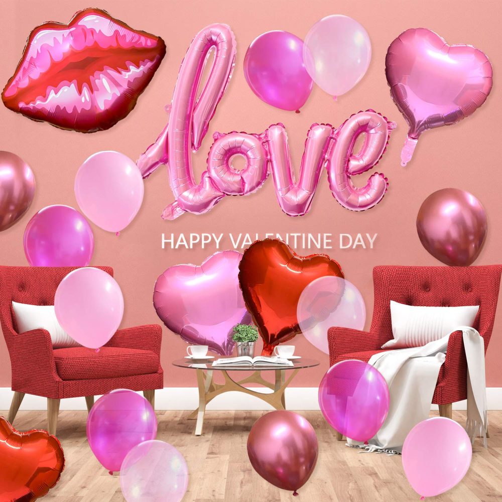Mauts Valentines Decorations love balloon set, pink aluminum film large lips, 108cm love aluminum film balloon, suitable for Valentines Day decoration party - Image 4