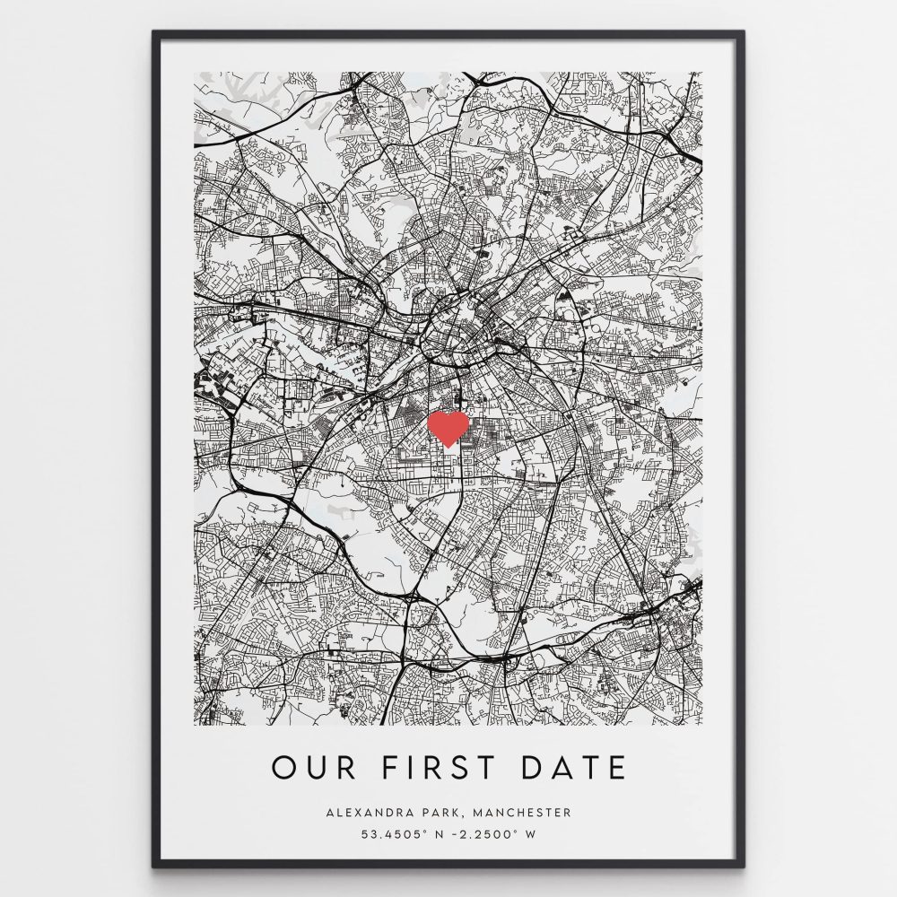 Our First Date Map Print - Romantic Anniversary Gift For Him or Her - Personalised & Unique Valentine's Day Gift