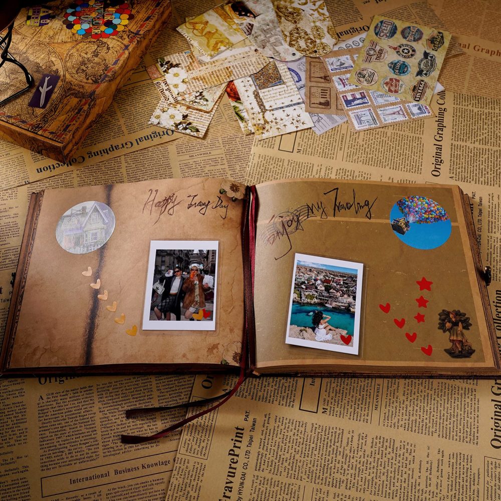 Our Adventure Book Scrapbook Photo Album, 146 Pages 8.9 * 7.7 Inch Retro Style Embossed Letter Cover Travel Journal Scrap Book Kit For Couples,Memory Book For Anniversary Wedding,Valentine's Day Gifts - Image 4