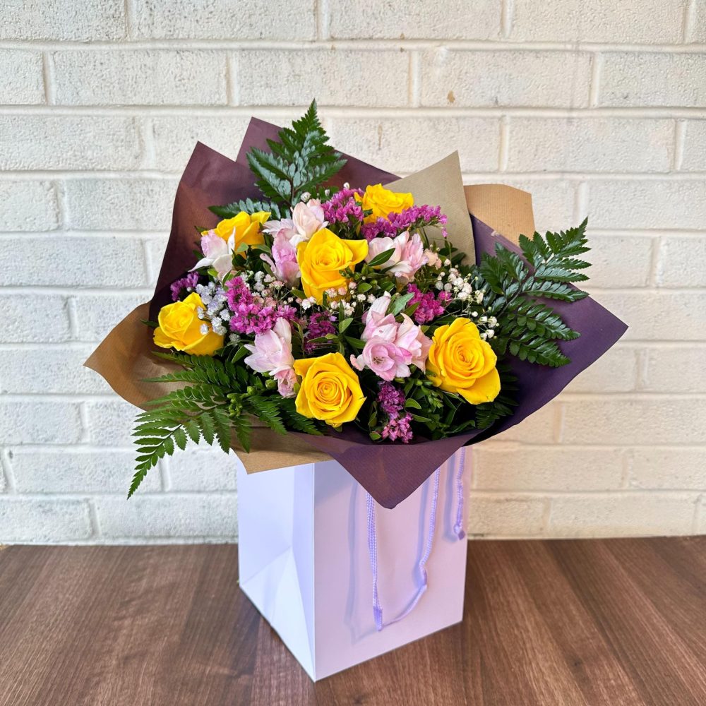 Astonishing Fresh Cut Flowers Bouquet Yellow Roses Pink Alstroemeria Elegant Mixed Blooms Delivered Tomorrow Thoughtful floral Birthday, Anniversary, Mother's Day Arrangement gift, Seasonal Delivery - Image 8