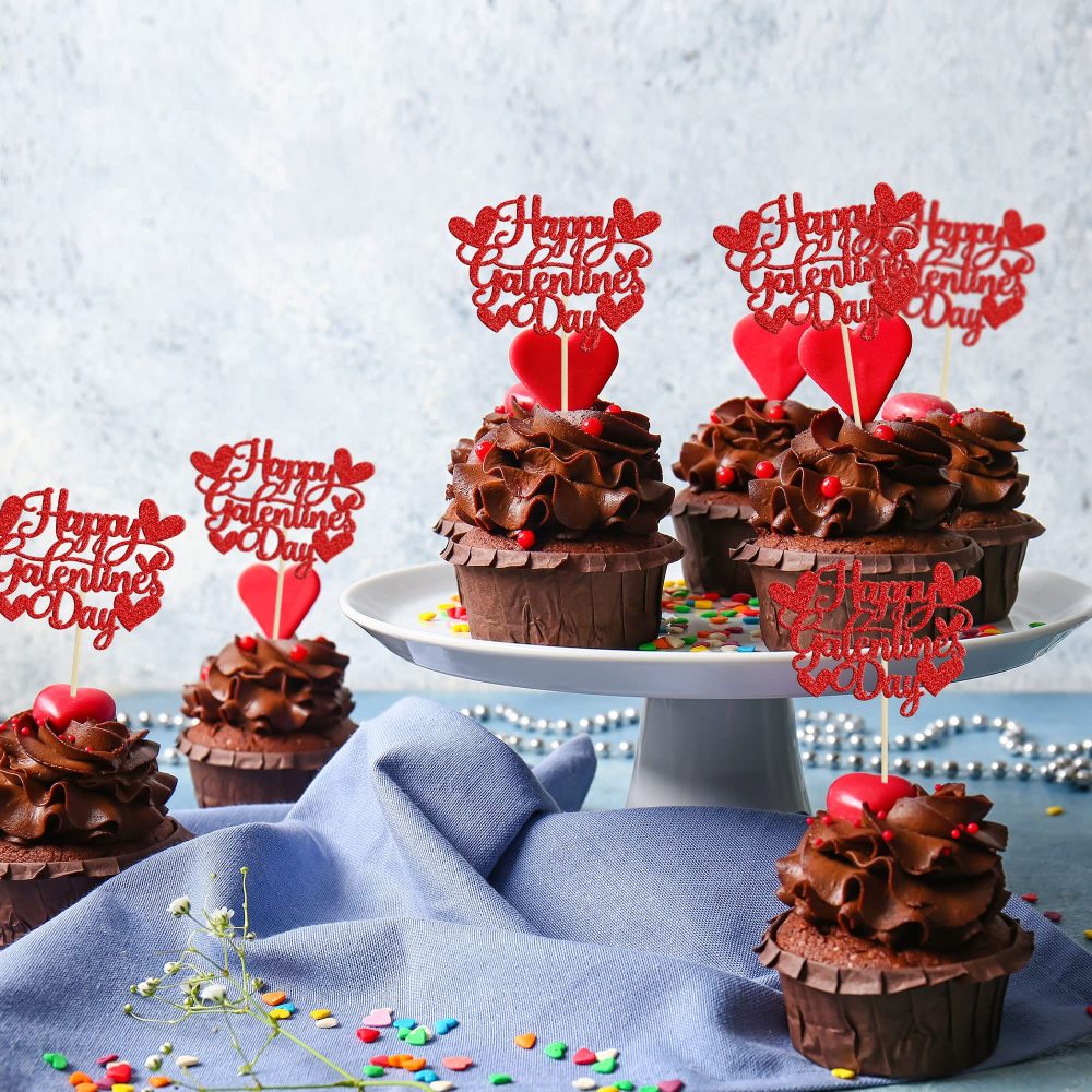 Gyufise 24Pcs Happy Galentines Day Cupcake Toppers Decorations Red Glitter Happy Valentines Day Cupcake Toppers for Valentine's Day Friends Galentines Valentines Day Party Decorations - Image 3
