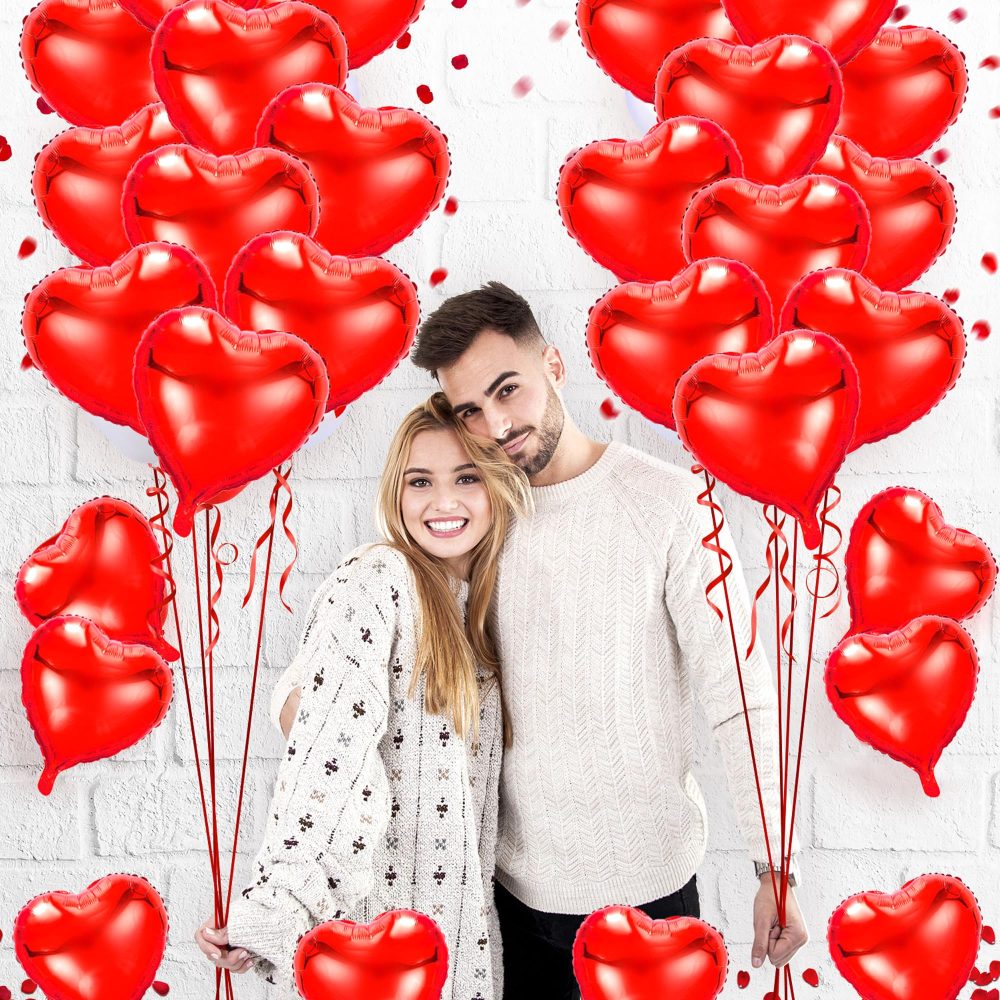 Red Heart Balloons- 30Pcs 18inch and 10pcs 10inch Foil Heart Balloon, Valentine Day Balloons, Room Decorations Kit Party Props Decor Love Balloons Red Valentines Day Heart Balloons - Image 4