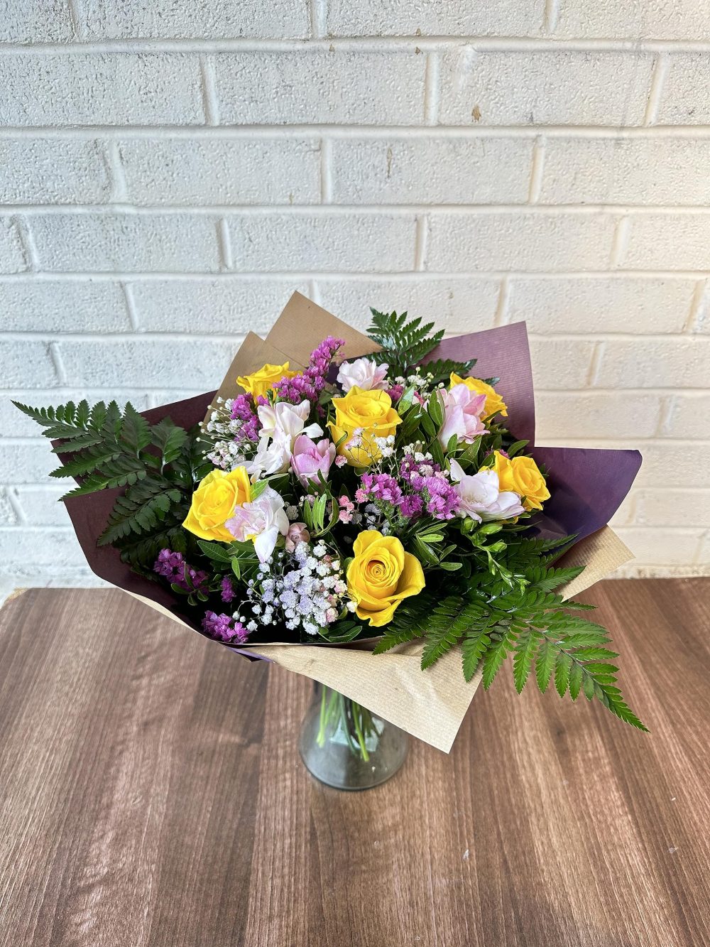 Astonishing Fresh Cut Flowers Bouquet Yellow Roses Pink Alstroemeria Elegant Mixed Blooms Delivered Tomorrow Thoughtful floral Birthday, Anniversary, Mother's Day Arrangement gift, Seasonal Delivery - Image 4