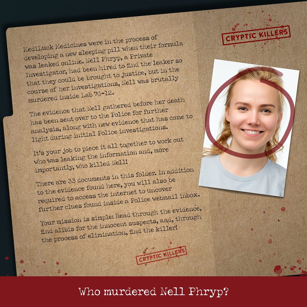 Cryptic Killers Unsolved murder mystery game - Police Case Files Investigation Detective Evidence & Crime File - individuals, date nights & party games- Murder at MediLuck Medicines - Image 6