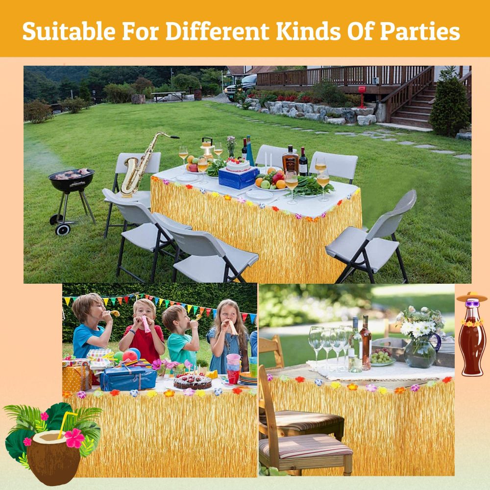 Yucoolili Hawaiian Tropical Party Decorations Hawaiian Table Skirt Tropical Flowers Palm Leaves Fruit Paper Straws Cupcake Topper for Jungle Beach Summer Luau Hawaiian Theme Party - Image 5