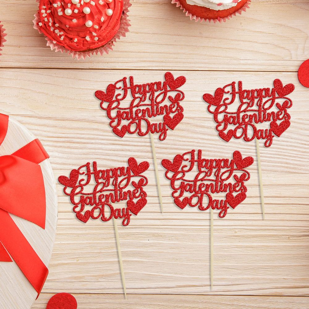 Gyufise 24Pcs Happy Galentines Day Cupcake Toppers Decorations Red Glitter Happy Valentines Day Cupcake Toppers for Valentine's Day Friends Galentines Valentines Day Party Decorations - Image 6
